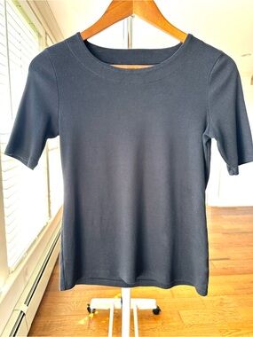 Talbots Classic Black Women's Short Sleeve Top With Round Neckline, Slim Fit